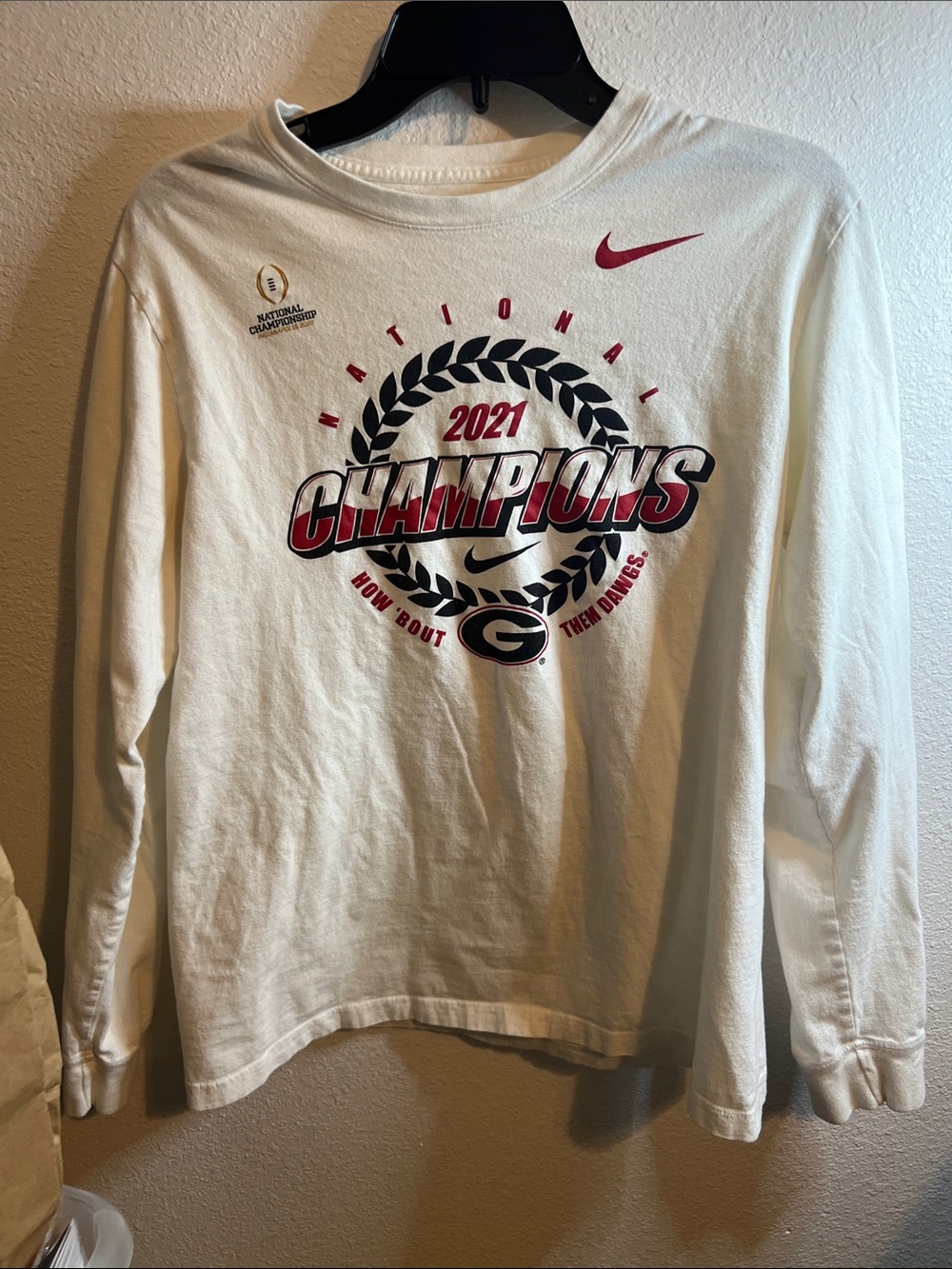 Nike White 2021 Georgia Champions Long-Sleeve Tee with Red and Black Graphics